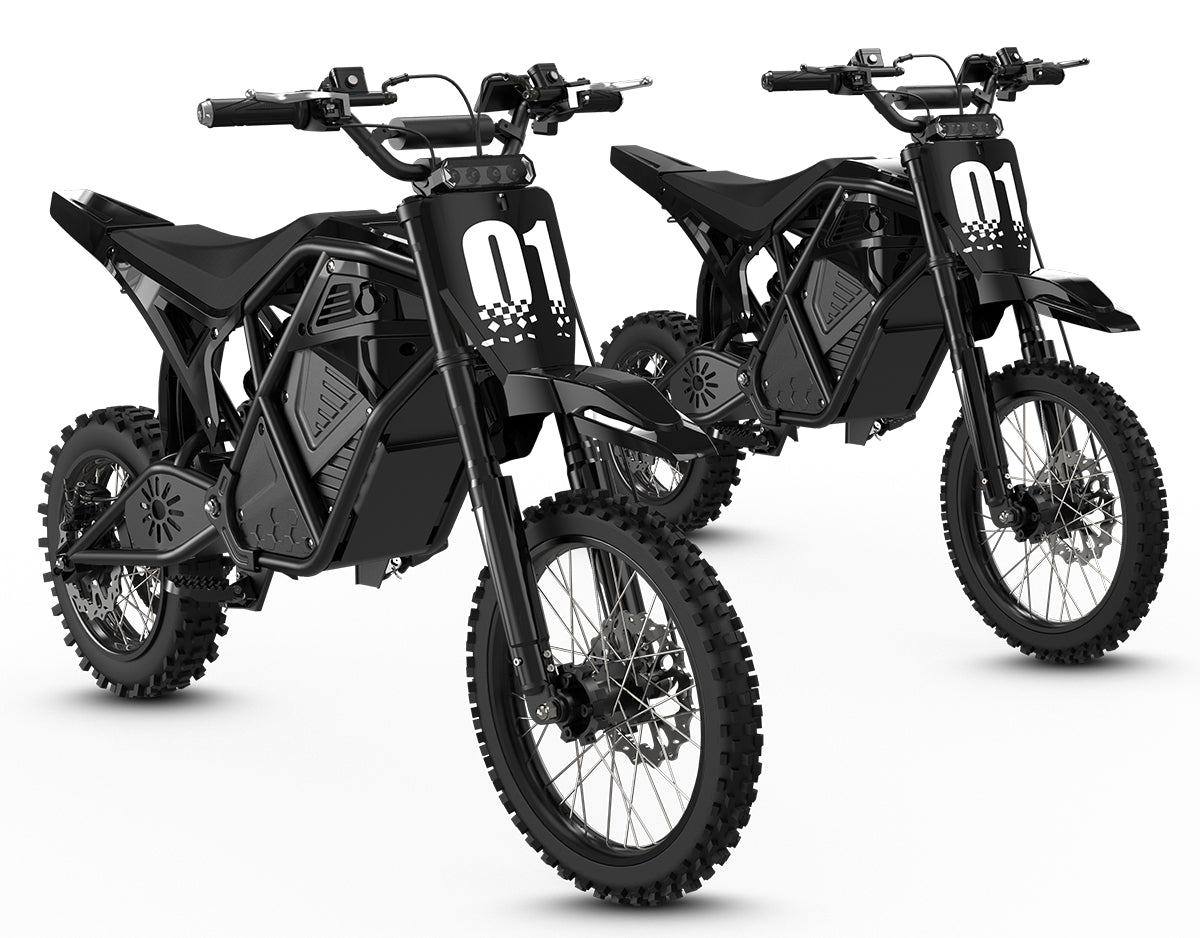 Double Black KOVO Nova Mini electric dirt bike front view