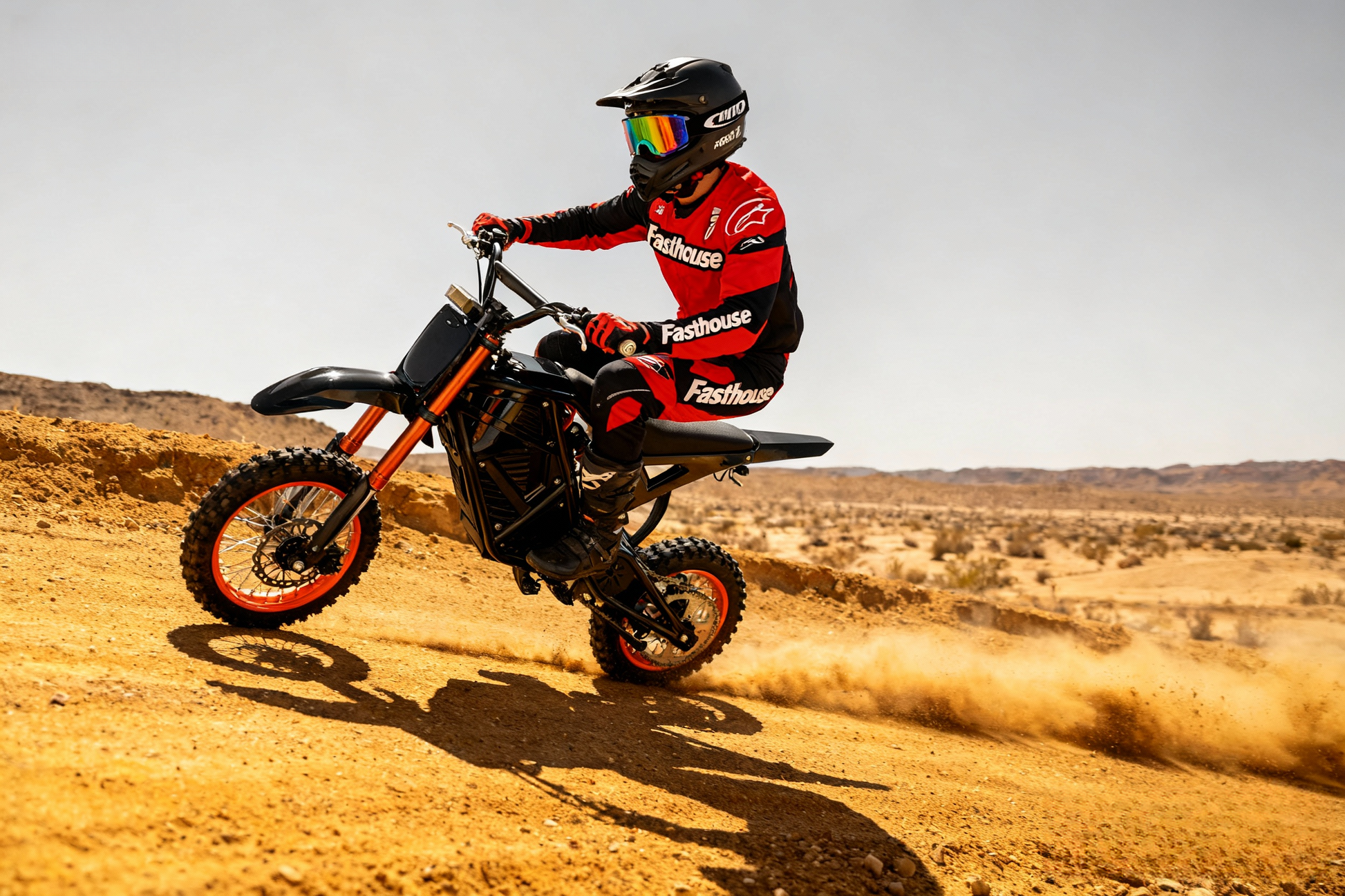 Adult rider using KOVO Nova Mini electric dirt bike outdoors