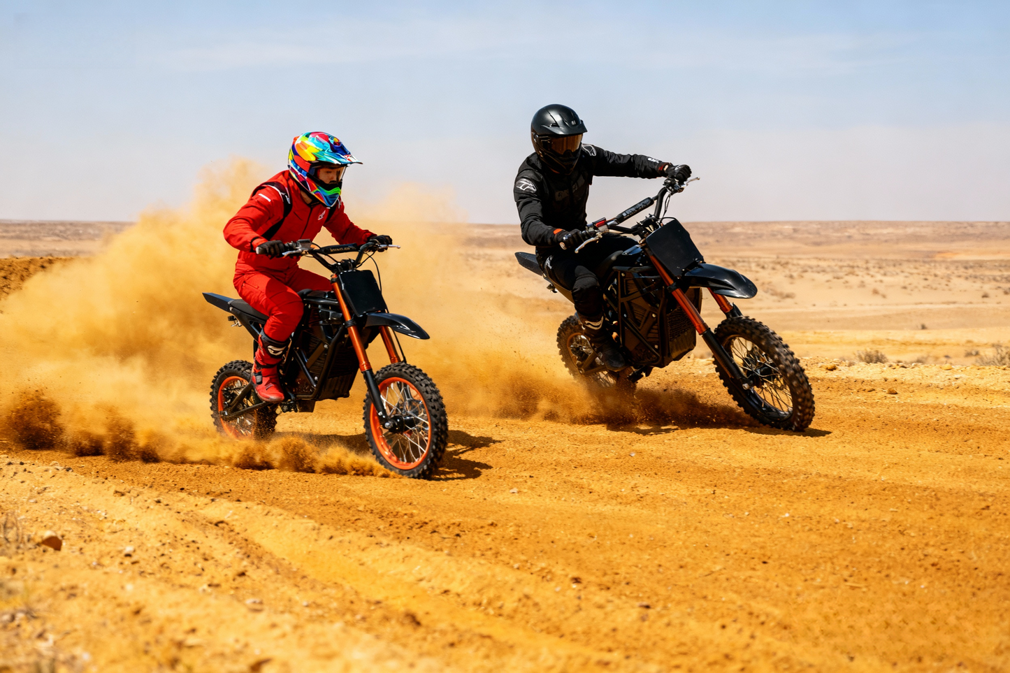 Adult riding KOVO Nova Mini electric dirt bike on dirt trail